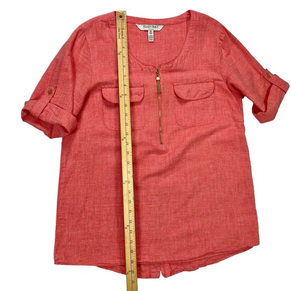 ELLEN Tracy Linen Tops Womens M Coral Summer Comfortable Beachy Casual Blouse - Picture 15 of 16